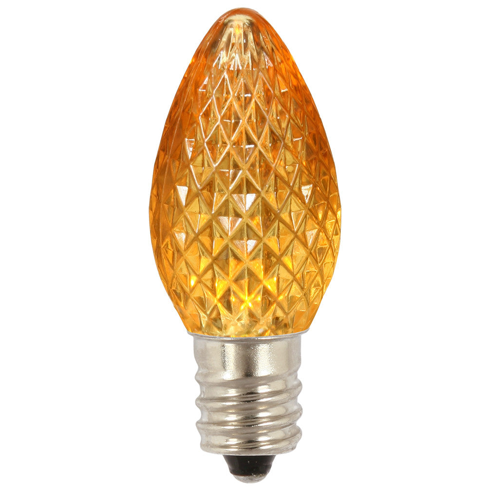 Premium Nickel Plated Non-Corrosive C7 Faceted LED Yellow Bulb .38w - 25 Pack