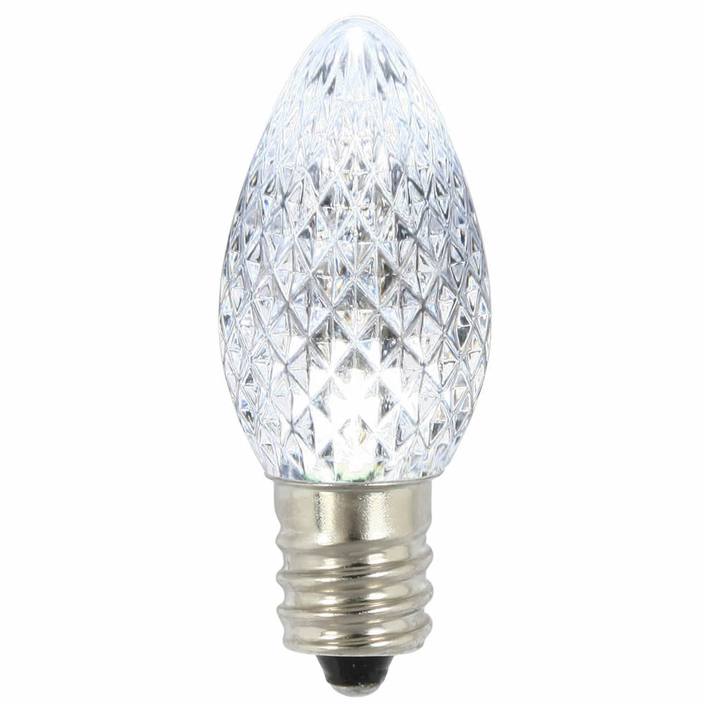 Premium Nickel Plated Non-Corrosive C7 Faceted LED Pure White .38w - 25 Pack