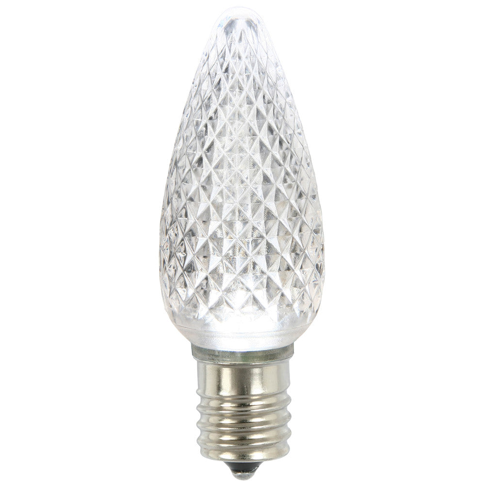 Premium Nickel Plated Non-Corrosive C9 Faceted LED Pure White Bulb .45w - 25 Pack