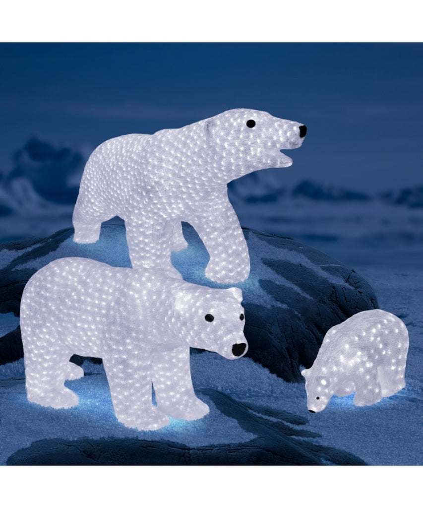 LED Lit Acrylic Polar Bear Family Outdoor Sculpture