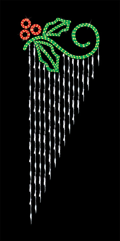 LED Lit Holly Leaf pole mount with aluminum frame, red/green/cool-white LED ropelight, 8.2' height for outdoor poles
