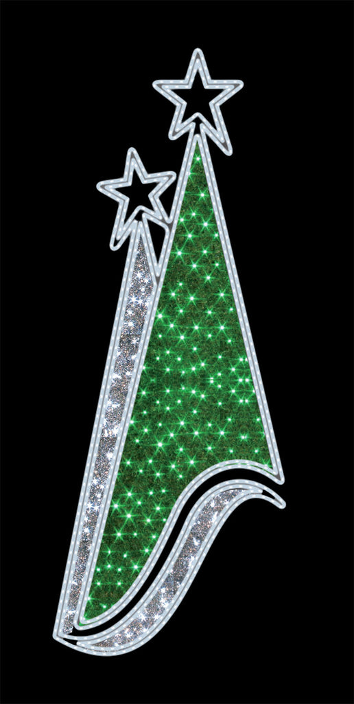 LED Pole Mount Decoration Green and Silver Christmas Trees