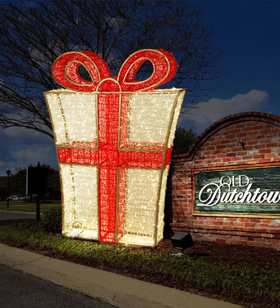 Red and Warm White Giant Christmas Gift Box Outdoor Decoration