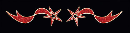 Shooting Star Skyline LED overhead display, 21.5' with warm white mini LEDs and two red shooting stars, indoor/outdoor